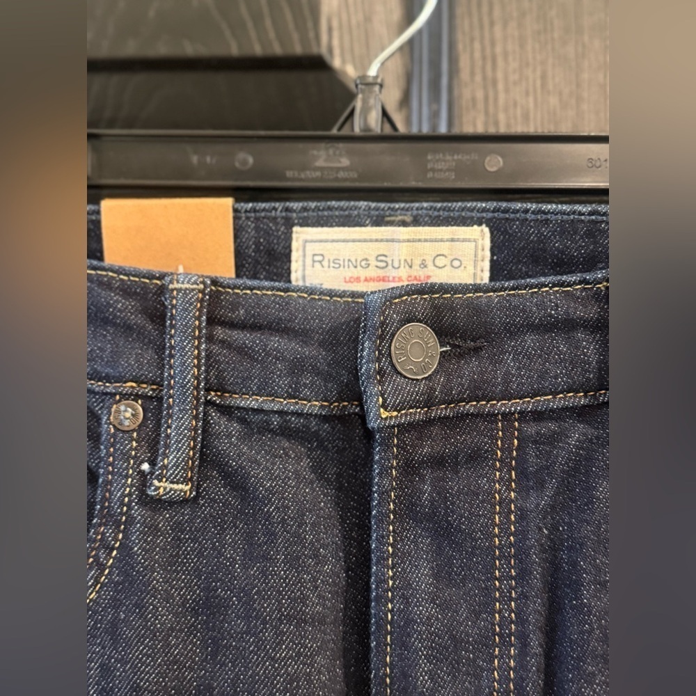 Blue Straight-Leg Jeans with Raw Denim Finish - Picture 3 of 6